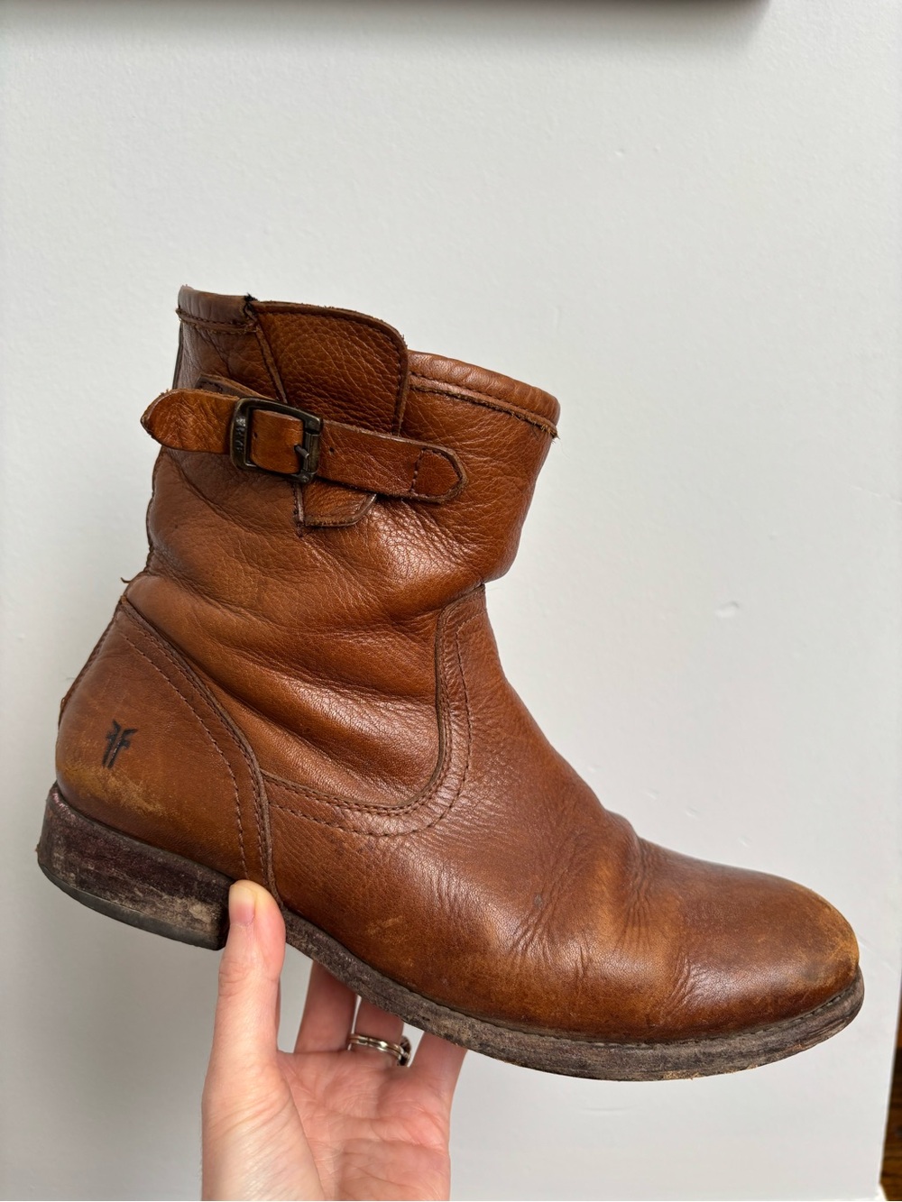 Frye Cognac Pippa Ankle Boots Back Zipper Ankle Strap Western Cowgirl 7